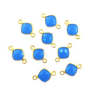 2 Pcs Blue Chalcedony Gold Plated Cushion 8mm Bezel Connector - Gemstone Connectors - Bezel Set Connector - Gemstone Double Link Charm