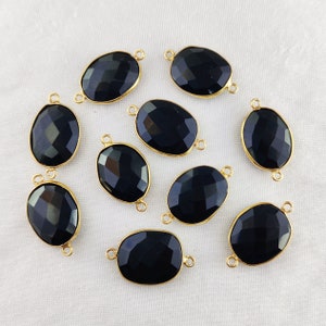 Black Onyx Gold Plated Free Form 14mm -16mm Bezel Set Connectors - Black Onyx Bezel Connector Charms - Gemstone Connectors for Bracelet