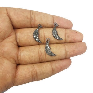 Pave Diamond Half Moon Shape 925 Sterling Silver Charm Pendant - Diamond Charms