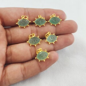 Natural Green Strawberry Quartz Evil Eye Carving Pendant Marquise Shape Fancy Bezel Gold Plated Charms For Making Jewelry/Earring, 1 Pcs