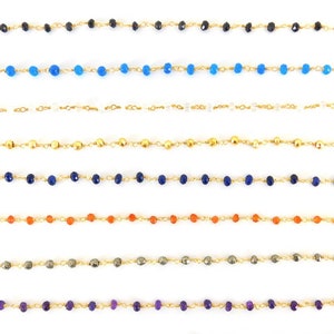 5 Feet Blue Hydro Quartz Rosary Bead Chain, Gold Plated Beads Chain, Wire Wrapped Rosary Chain, Jewelry Making Supplies image 2