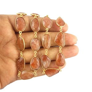 Sunstone Gold Plated Gemstone Bezel Connector Chain -Chain by the Foot