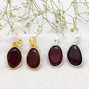 Garnet Uneven Pendant - 925 Sterling Silver Pendant - Faceted Gemstone Charm - January Birthstone Jewelry - Bezel Set Pendant - Sell Per Pcs