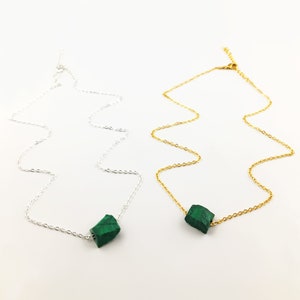 Malachite Necklace, Raw Malachite Necklace, Rough Drilled Malachite Necklace, 22k Gold Plated Crystal Drilled Necklace, Gemstone Necklaces