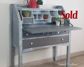 SOLD Vintage Secretary Desk. Entry Accent Table. Farmhouse Office Storage. Rustic Country Bedroom Furniture. Painted Refinished Writers Desk