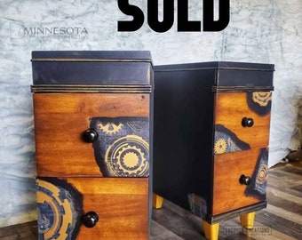 SOLD. Refinished set of 2 nightstands. MidCentury Modern end tables. MCM side tables.