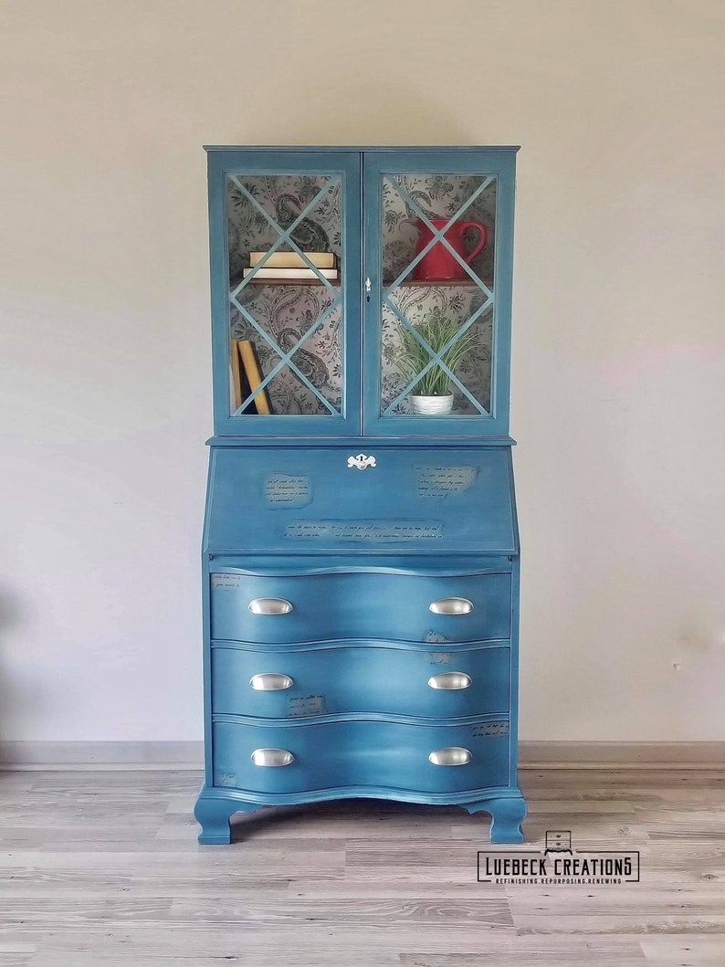 Antique Secretary Desk With Display Hutch Etsy