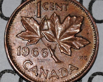 Canada 1966 1 Cent Copper Coin One Canadian Penny
