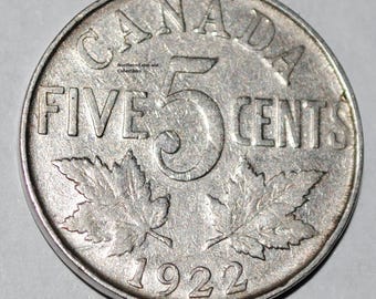 Canada 1922 5 Cents George V Canadian Nickel