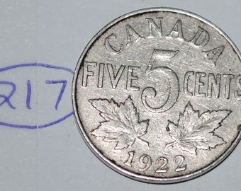 Canada 1922 5 Cents George V Canadian Nickel Lot #217