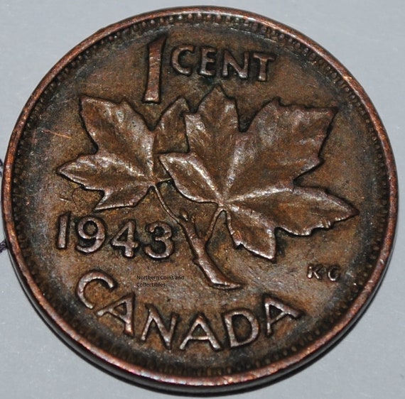 Canada 1943 1 Cent Copper Coin One Canadian Penny