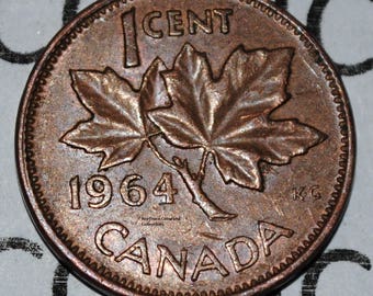 Canada 1964 1 Cent Copper Coin One Canadian Penny