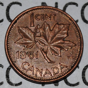 Canada 1961 1 Cent Copper Coin One Canadian Penny