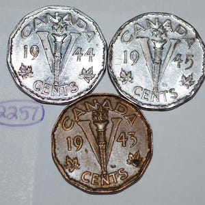 Canada 5 Cents 1943 1944 1945 V Nickels George VI Canadian Victory Coin Lot #2257