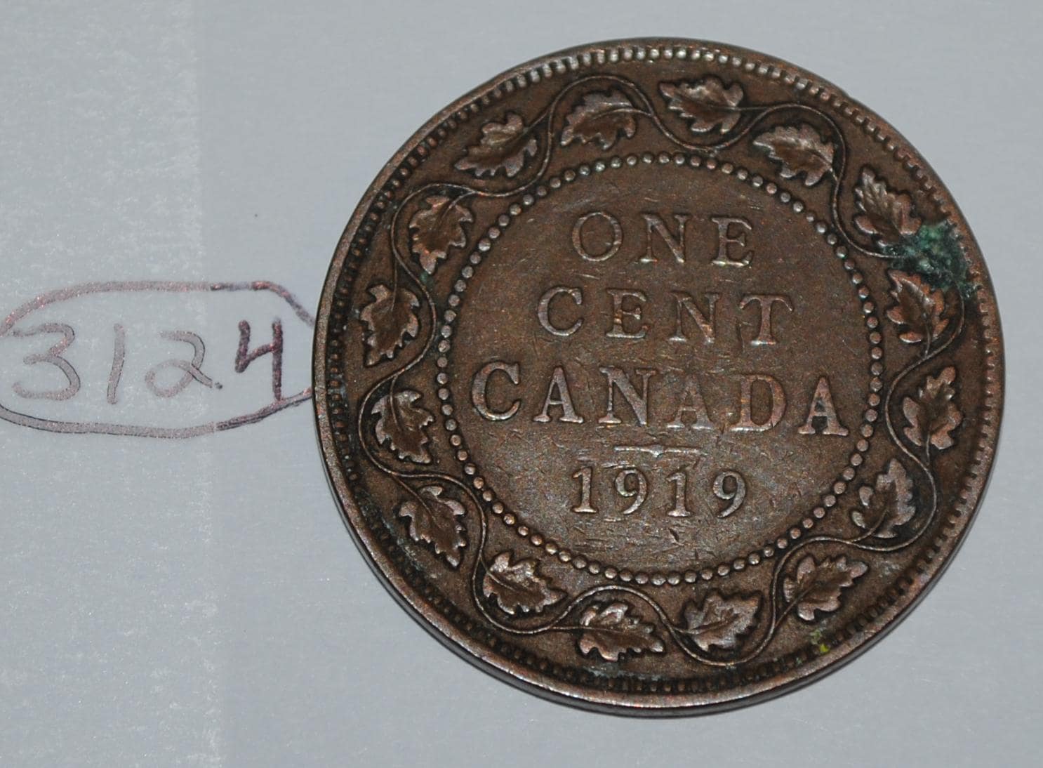 Canada 1919 1 Large cent Canadian one George V Penny coin Lot #3124
