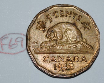 Canada 1942 5 Cents Tombac George VI Canadian Nickel Lot #F69