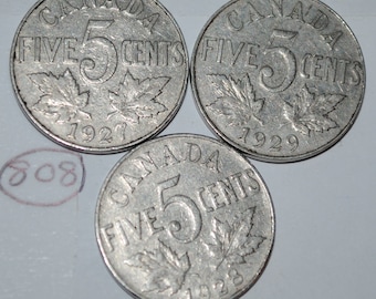 Canada 1927 1928 1929 5 Cents George V Canadian Nickels Lot #808