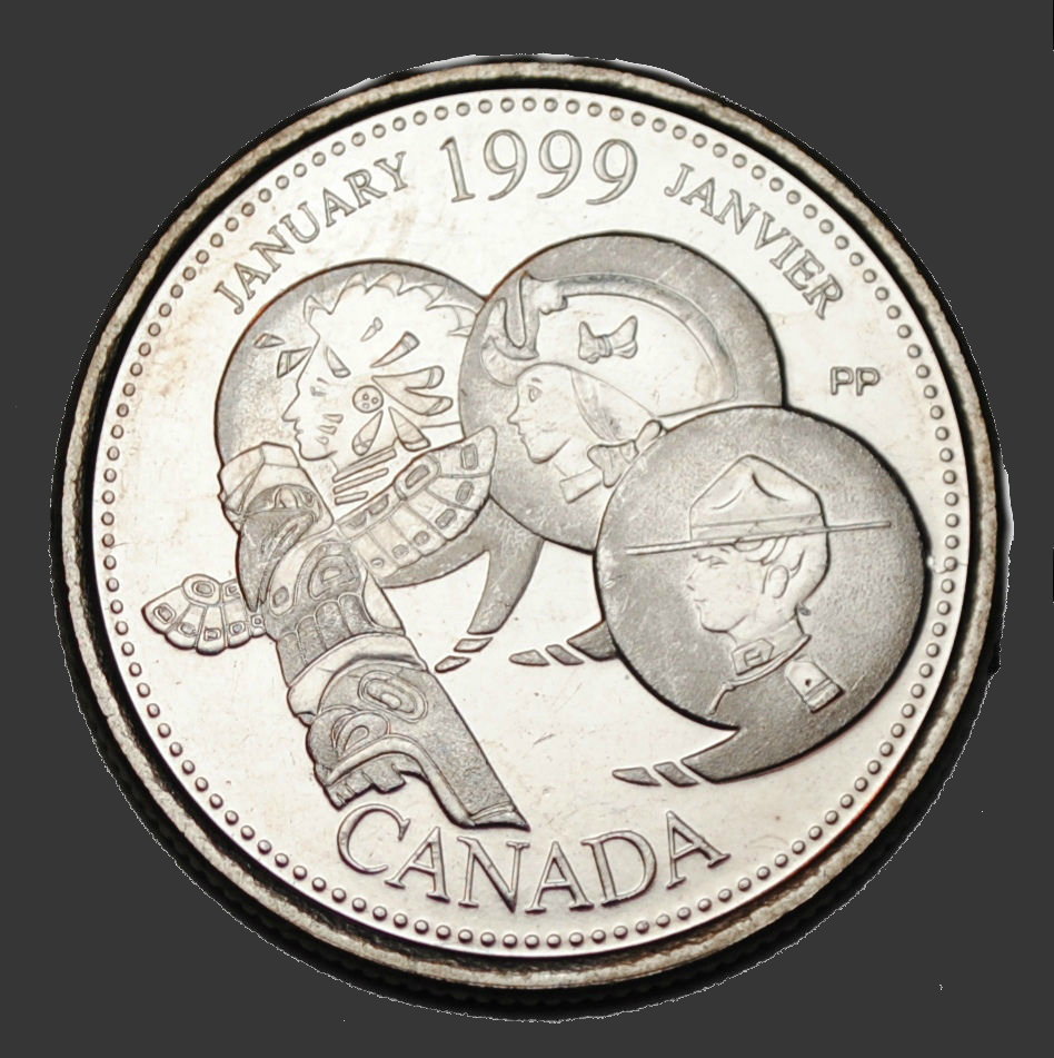 ケ*5様 2000年農暦生肖記念幣　カナダ　銀貨　含銀量92.5% カナダ 1999年1月 25セント UNC ミレニアムシリーズ カナダ