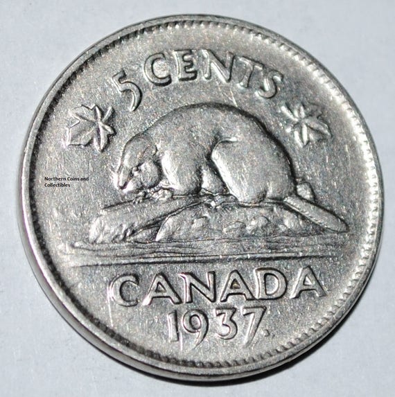 Canada 1937 5 Cent Coin.