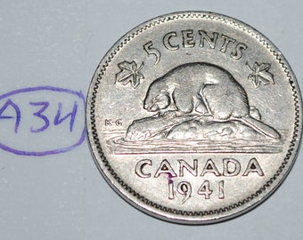 Canada 1941 5 Cents George VI Canadian Nickel Lot #A34