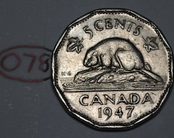 Canada 1947 ML 5 Cents George VI Canadian Nickel Maple Leaf Lot #O78