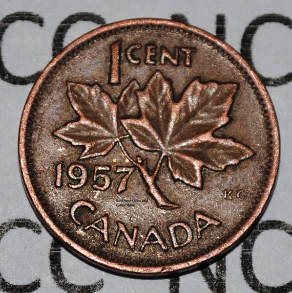 Canada 1957 1 Cent Copper Coin One Canadian Penny