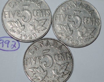 Canada 1927 1928 1929 5 Cents George V Canadian Nickels Lot #992