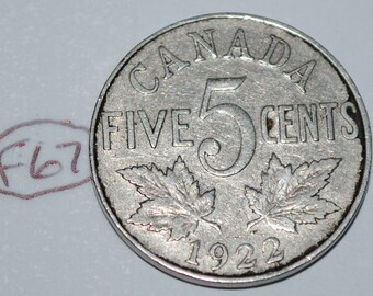 1926  NEAR 6 ONE CANADA FIVE CENTS NICKEL VG to F one piece FREE CDN SHIPPING 