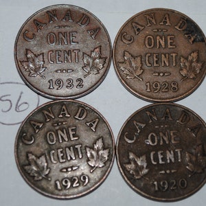 Canada 1920 1928 1929 1932 George V 1 Cent Canadian Copper Coins Lot #156