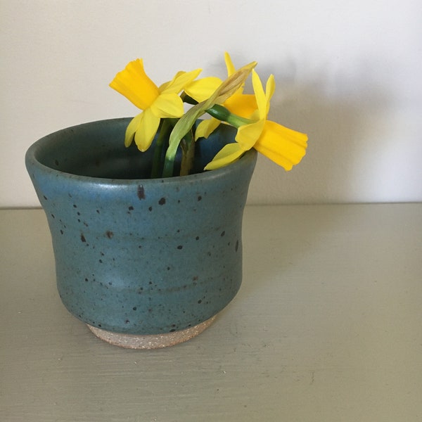 Robin’s Egg Blue Speckled Small Pottery Vase or Bowl | Blue Studio Pottery Tea Bowl | Flecked Natural Style Teacup