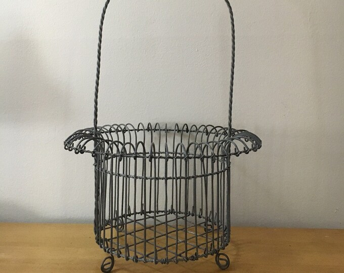 Vintage Wire Basket French Style Egg Basket Very Long Handled Wire