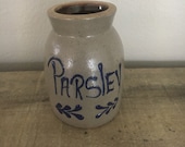 Vintage Small Salt Glaze Herb Crock 90s Small Parsley Spice Jar Gray Pottery Crock Dried Parsley Jar