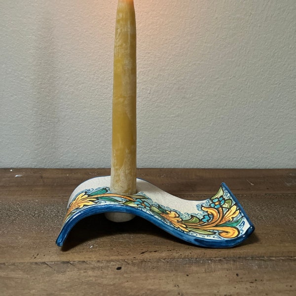 Italian Pottery Candle Holder | Ceramiche di Caltagirone Modern Candle Holder | Colorful Mediterranean Minimal Pottery Taper Candle Stick