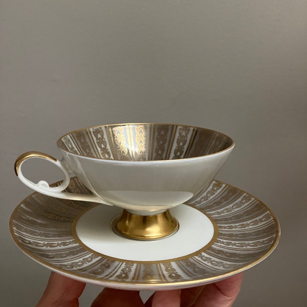 Vintage West German Teacup | Modern White and Gold Porcelain Teacup |  Mid Century Style Teacup | Alka Kunst Bavaria Teacup