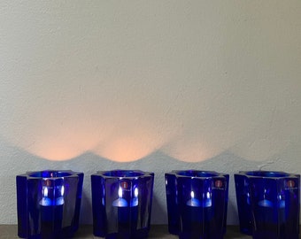 Cobalt Blue Glass Votive Or Tealight Holders Made in Finland | Star Shaped Blue Glass Candle Holders | 4 iittala Cobalt Blue Votives