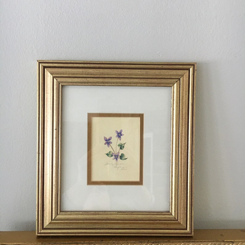 Gardener\u2019s  Gift | Vintage Botanical Watercolor Woodland Flower Sandy Lynam Clough Purple  Wild Violets Vintage Framed Art