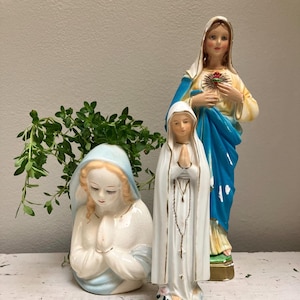 Vintage Madonna and Child Statues | Madonna Planter | Italian Madonna Figurine | Religious Art Figure | Prayer Room Madonna