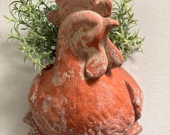 Vintage Terra Cotta Rooster: Plant Wall Pocket
