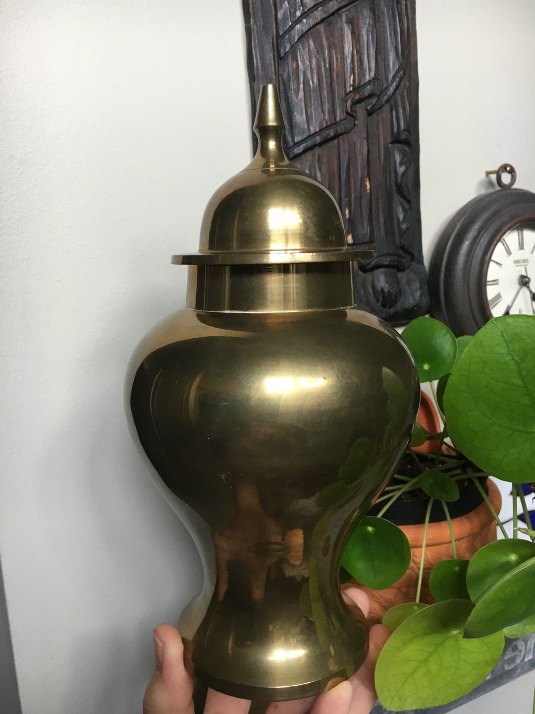 Vintage Brass Urn Large Brass Lidded Urn Brass Urn Made in India Shelf