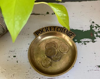 Vintage Brass Coin Dish | Brass Pocket Change Small Tray | Dresser Coin Dish | Entry Room Coin Dish | Desk Organizer
