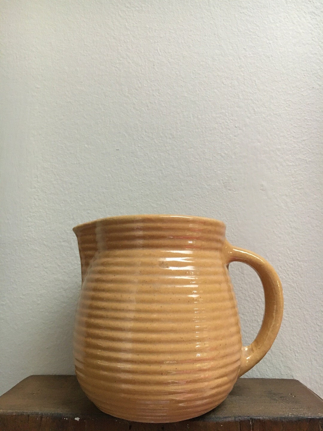 Vintage Mustard Yellow Beehive Pitcher Monmouth Pottery Jug Country