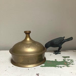 Vintage Brass Box | Incised Round Brass Box | Brass Incense Box | Brass Trinket Box | Boho Style Brass Box | Desk or Dresser Brass Box
