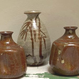 Vintage Signed Brown Glazed Pottery Vase: Japanese Tokkuri