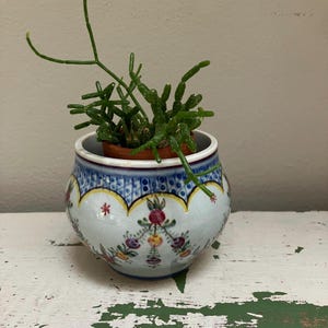 Vintage Blue and White Vessels | Hand Painted Carvalhinho Pottery Pot Made in Portugal | NY Cook’s Restaurant Diner Crock | Mini Plant Pots