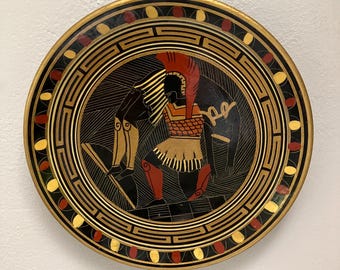 Vintage Greek Decorative Wall Plate: Mediterranean Folk Art