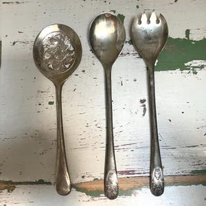 Vintage Italian Silver | Silver Plate Salad Serving Utensils | Silver Plate Tomato Spoon | Salad Servers Made in Italy