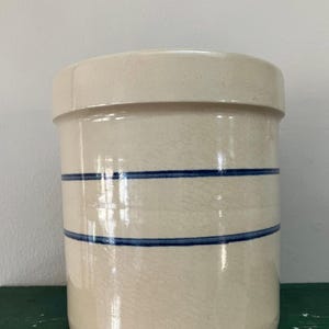 Vintage Pottery Crock: Blue Striped Kitchen Crock