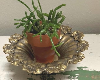 Vintage Italian Brass Trinket Dish | Ornate Footed Brass Display Prop | Mini Indoor Plant Stand | Brass Pedestal Bowl Made in Italy