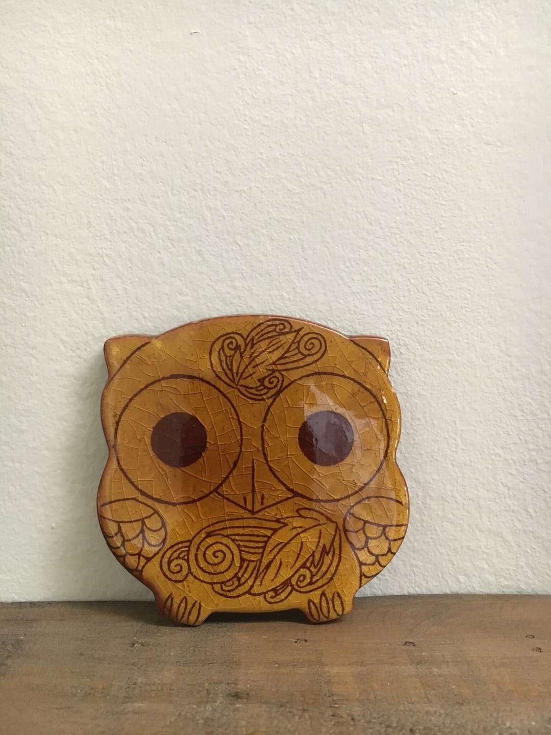 Vintage Owl Tile Ceramic Glazed Owl Tile Owl Beverage Etsy