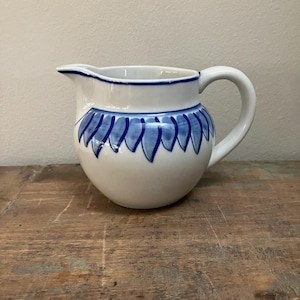 Vintage Hand Painted Portuguese Pottery Pitcher: Blue and White Jug